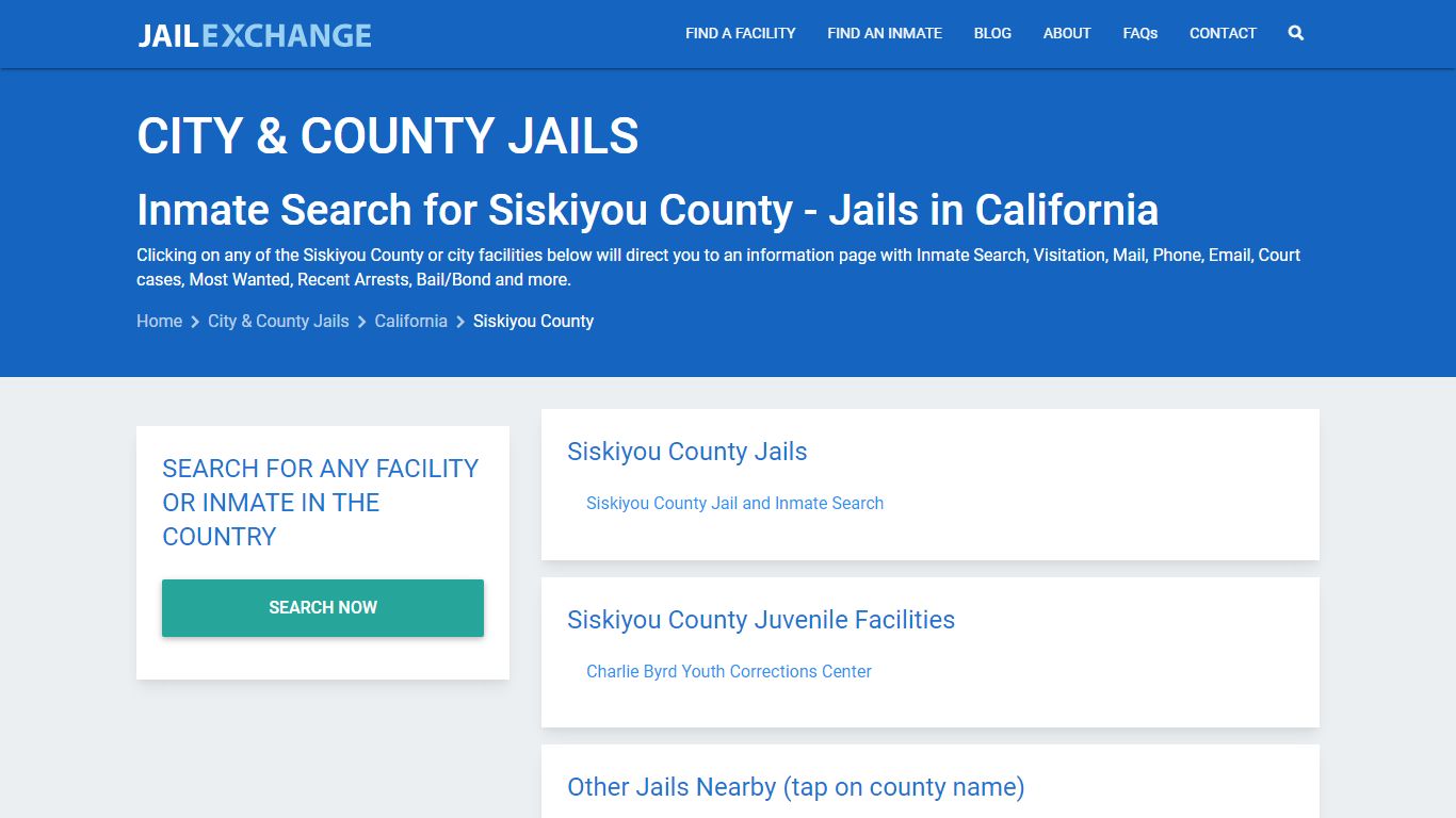 Inmate Search for Siskiyou County | Jails in California - Jail Exchange