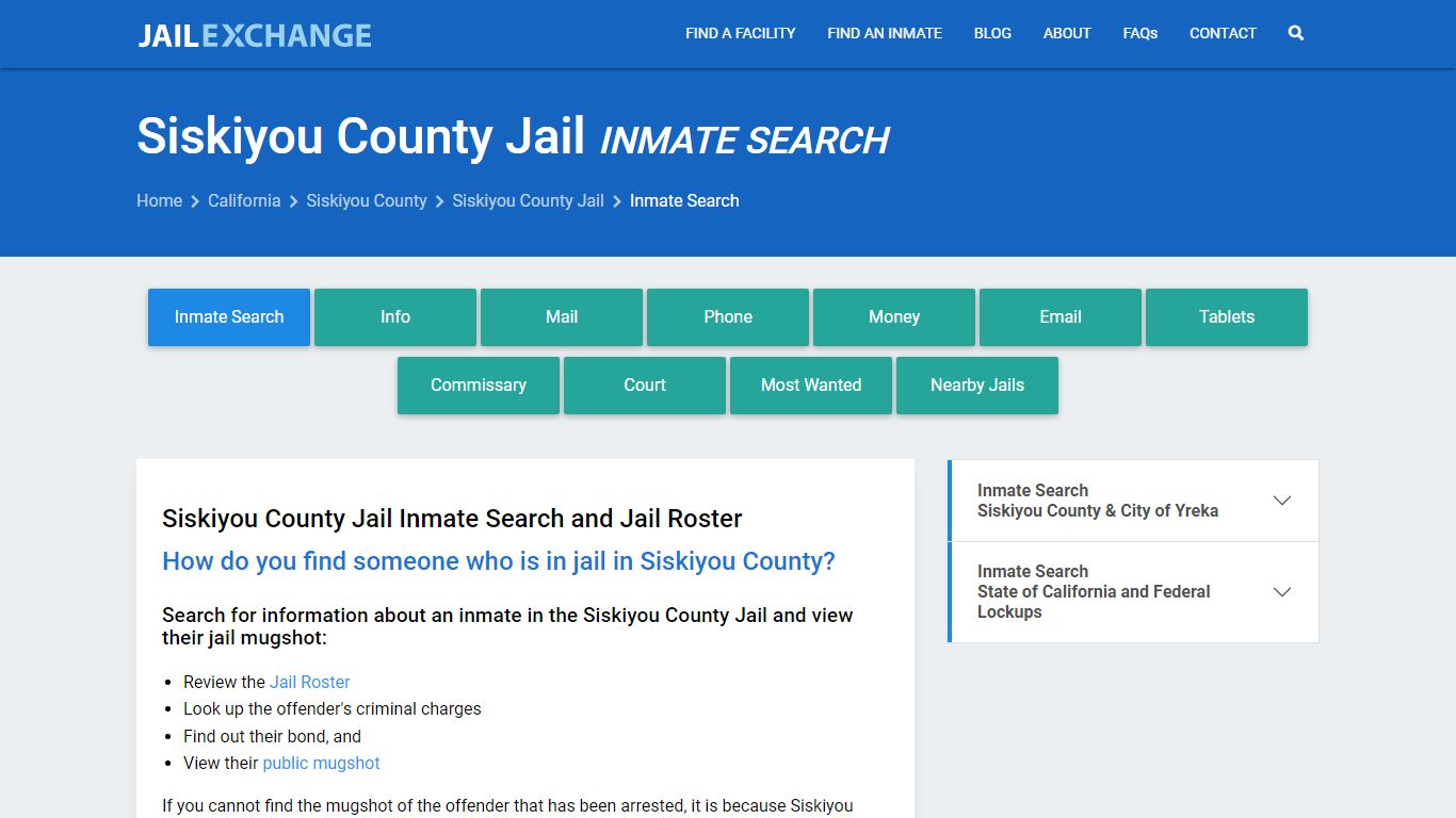 Inmate Search: Roster & Mugshots - Siskiyou County Jail, CA