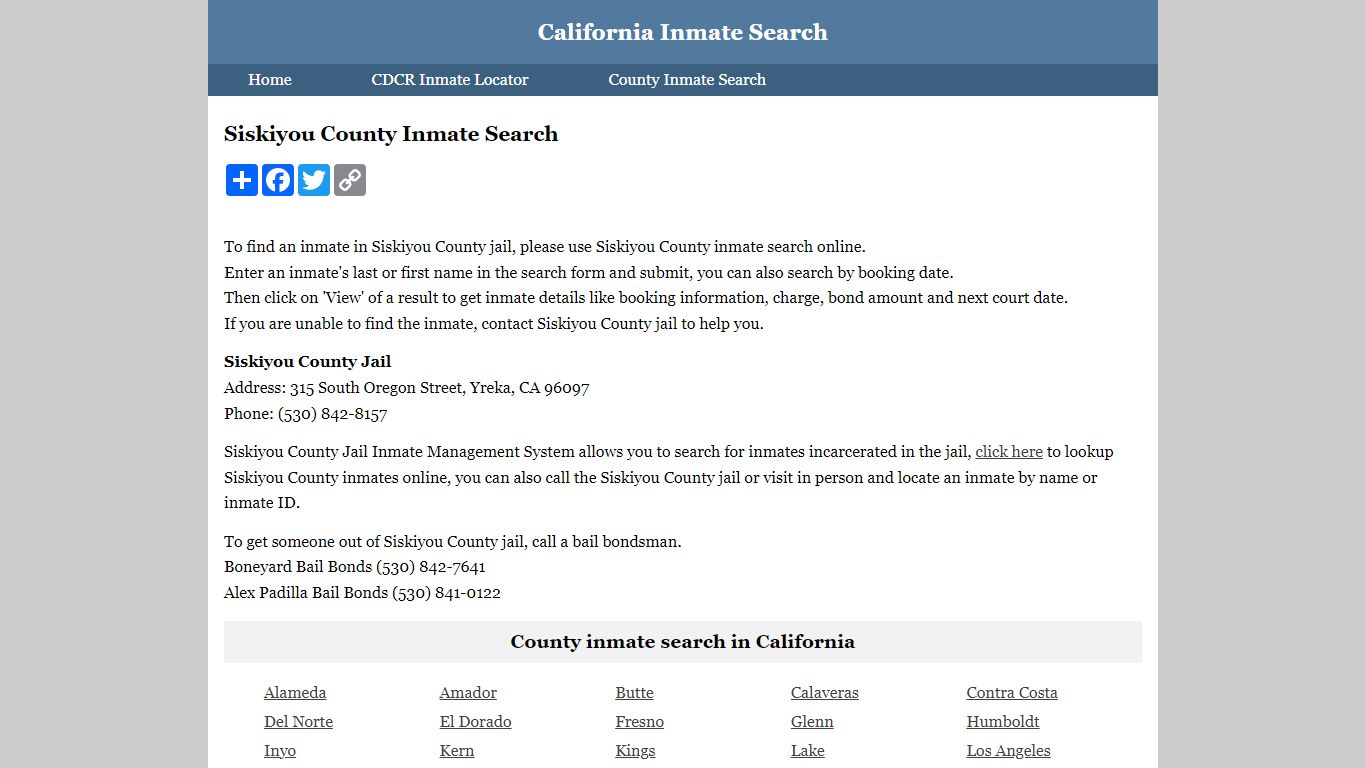 Siskiyou County Inmate Search